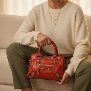 Chic Orange Leather Satchel